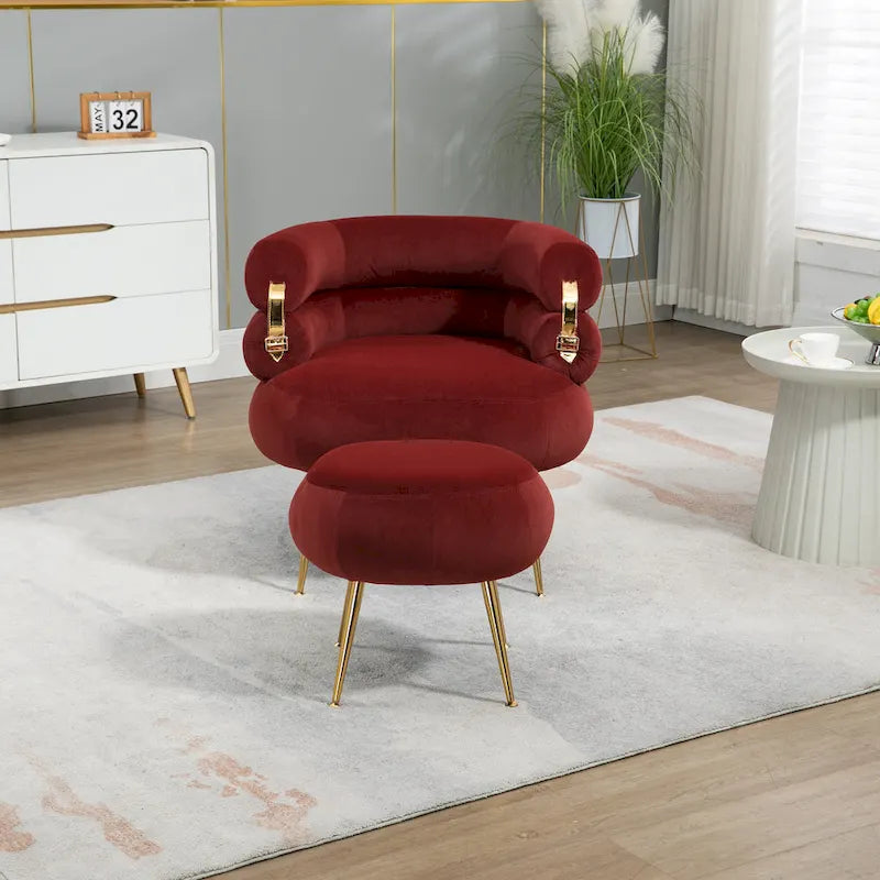 Fauteuil d'appoint en velours avec repose-pieds assorti, cadre en métal, capacité de 113 kg