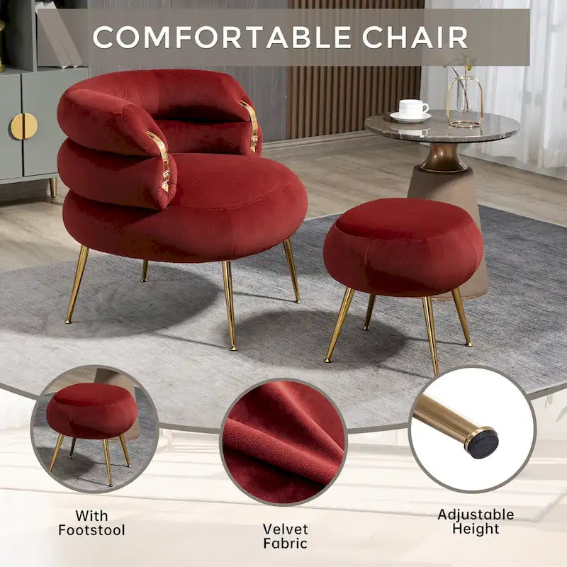 Fauteuil d'appoint en velours avec repose-pieds assorti, cadre en métal, capacité de 113 kg