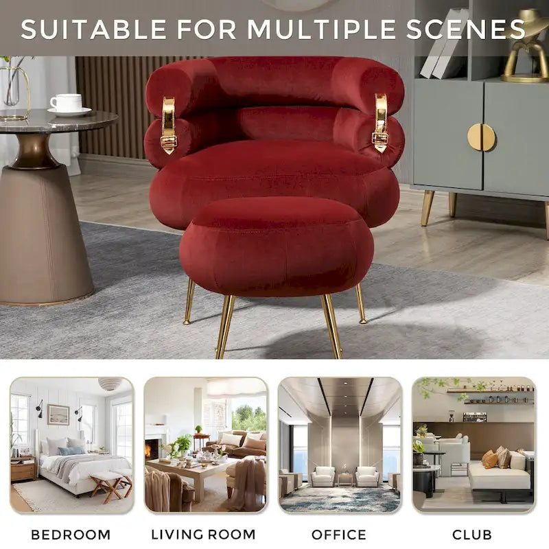 Fauteuil d'appoint en velours avec repose-pieds assorti, cadre en métal, capacité de 113 kg