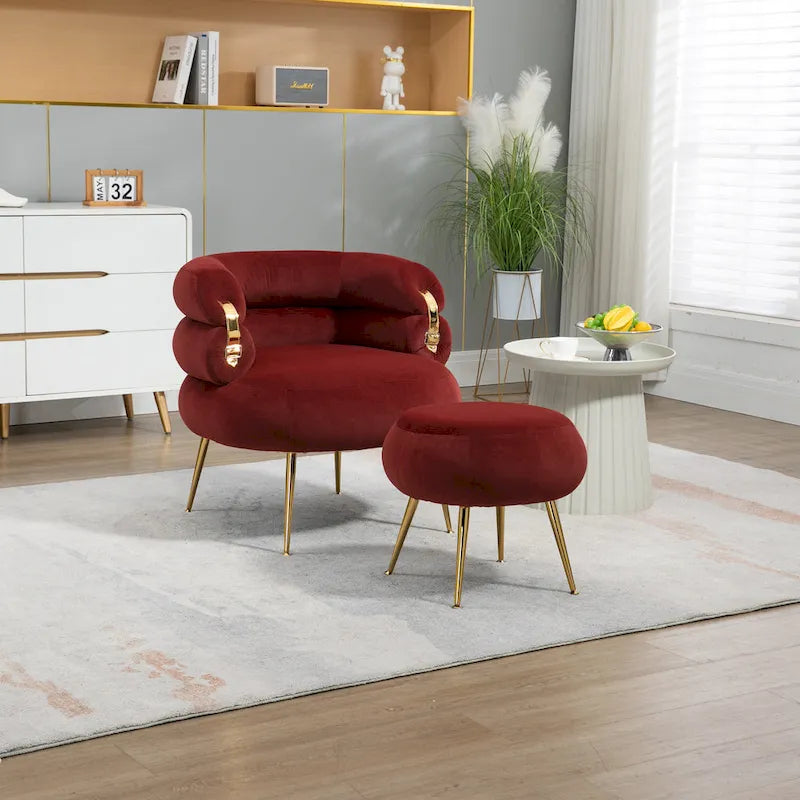 Fauteuil d'appoint en velours avec repose-pieds assorti, cadre en métal, capacité de 113 kg