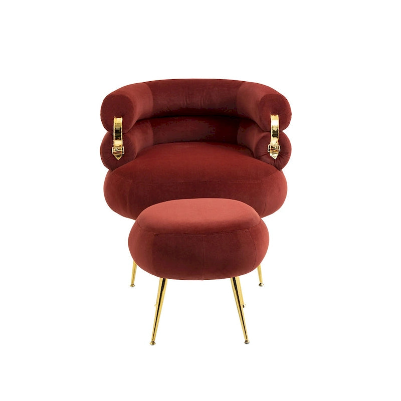 Fauteuil d'appoint en velours avec repose-pieds assorti, cadre en métal, capacité de 113 kg