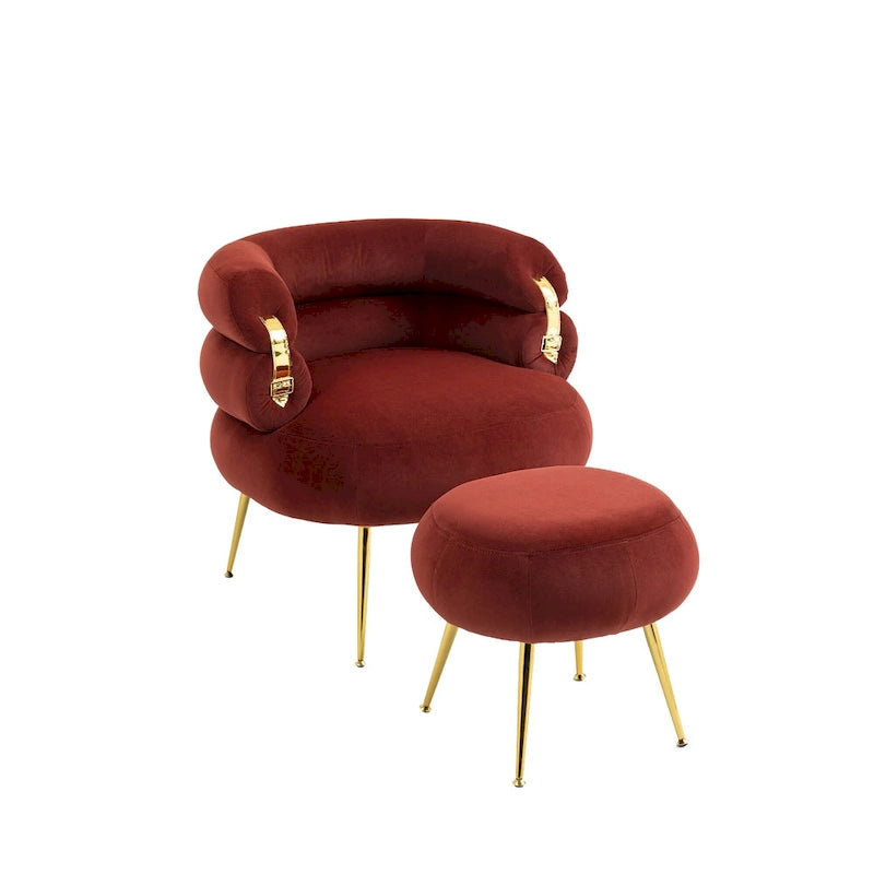 Fauteuil d'appoint en velours avec repose-pieds assorti, cadre en métal, capacité de 113 kg