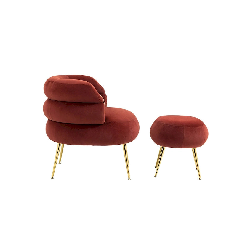 Fauteuil d'appoint en velours avec repose-pieds assorti, cadre en métal, capacité de 113 kg