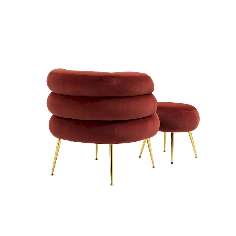 Fauteuil d'appoint en velours avec repose-pieds assorti, cadre en métal, capacité de 113 kg