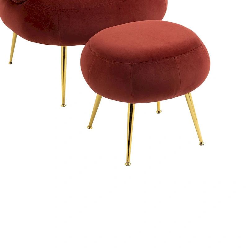 Fauteuil d'appoint en velours avec repose-pieds assorti, cadre en métal, capacité de 113 kg