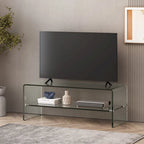 Meuble TV Transparent de 39,37 po avec Dos Ouvert et Étagère en Verre, pour TV Jusqu'à 39 po