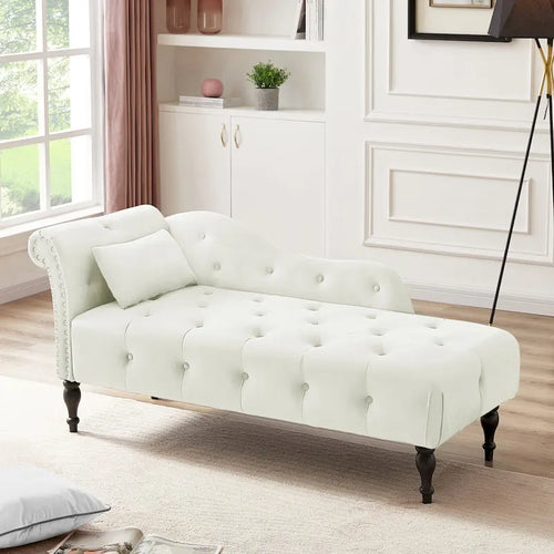 60.6 Velvet Upholstered Button Tufted Chaise Lounge Chair with Nailheads