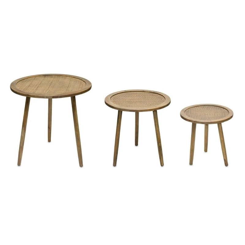 Lot de 3 tables d'appoint rondes marron, en bois manufacturé, 24"H x 23.25"L x 23.25"P