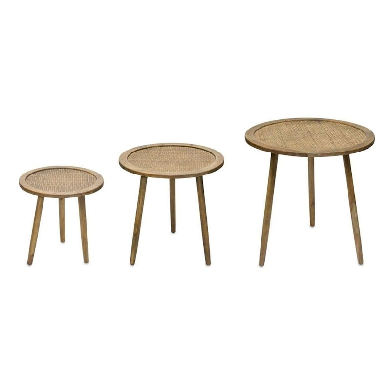 Lot de 3 tables d'appoint rondes marron, en bois manufacturé, 24"H x 23.25"L x 23.25"P