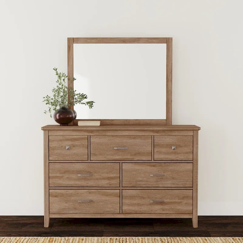 Ensemble de chambre à coucher 5 pièces, cadre de lit, commode, miroir, table de chevet et chiffonnier, construction en bois massif