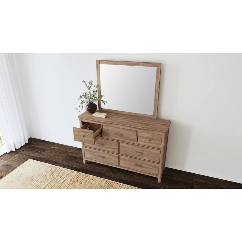 Ensemble de chambre à coucher 5 pièces, cadre de lit, commode, miroir, table de chevet et chiffonnier, construction en bois massif