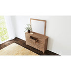 Ensemble de chambre à coucher 5 pièces, cadre de lit, commode, miroir, table de chevet et chiffonnier, construction en bois massif