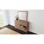 Ensemble de chambre à coucher 5 pièces, cadre de lit, commode, miroir, table de chevet et chiffonnier, construction en bois massif