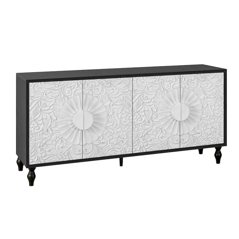 Buffet de rangement sculpté avec motifs floraux, en MDF, 160 cm de large, pour salon et cuisine