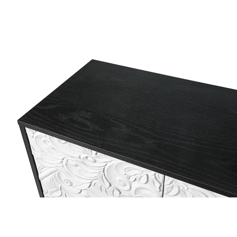 Buffet de rangement sculpté avec motifs floraux, en MDF, 160 cm de large, pour salon et cuisine