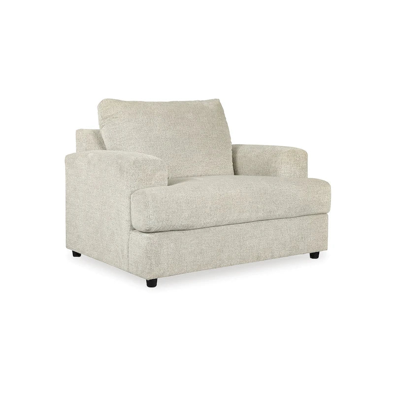 Fauteuil d'appoint et ottoman rembourrés beiges, assise moelleuse de 52 po de large
