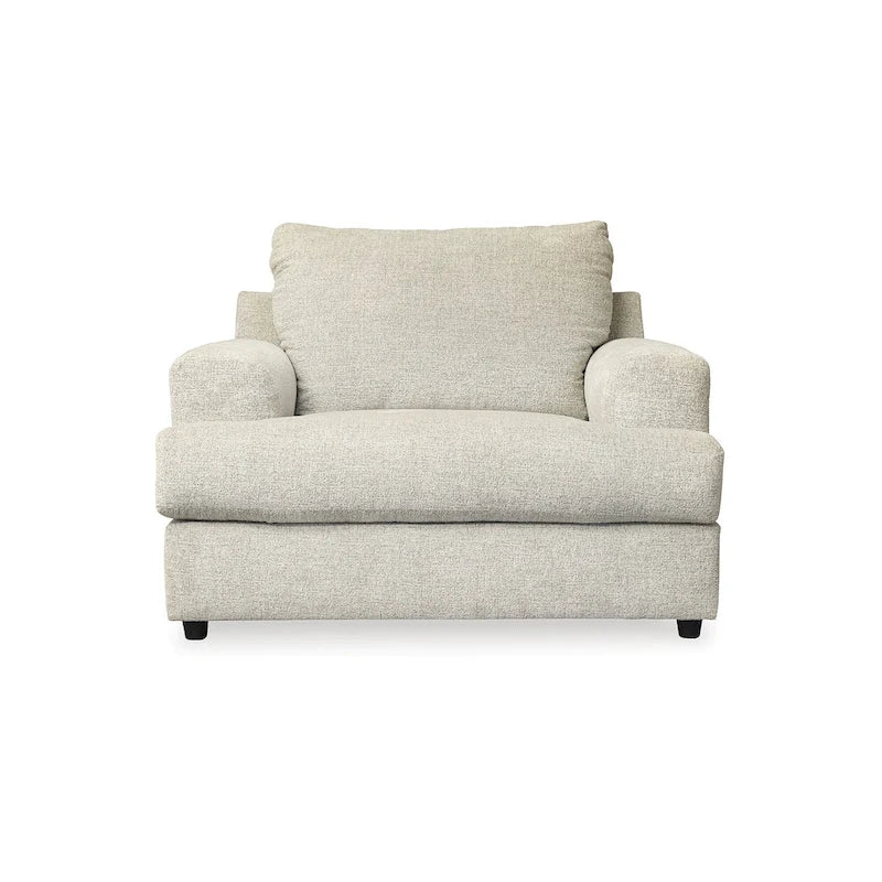 Fauteuil d'appoint et ottoman rembourrés beiges, assise moelleuse de 52 po de large