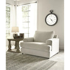 Fauteuil d'appoint et ottoman rembourrés beiges, assise moelleuse de 52 po de large