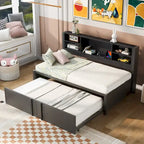 Lit de repos double en métal rembourré avec lit gigogne double, cadre de lit superposé, ports USB et étagères de rangement peu encombrant, assemblage facile