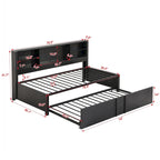 Lit de repos double en métal rembourré avec lit gigogne double, cadre de lit superposé, ports USB et étagères de rangement peu encombrant, assemblage facile