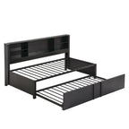 Lit de repos double en métal rembourré avec lit gigogne double, cadre de lit superposé, ports USB et étagères de rangement peu encombrant, assemblage facile