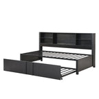 Lit de repos double en métal rembourré avec lit gigogne double, cadre de lit superposé, ports USB et étagères de rangement peu encombrant, assemblage facile