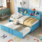Lit de repos double en métal rembourré avec lit gigogne double, cadre de lit superposé, ports USB et étagères de rangement peu encombrant, assemblage facile