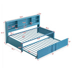 Lit de repos double en métal rembourré avec lit gigogne double, cadre de lit superposé, ports USB et étagères de rangement peu encombrant, assemblage facile