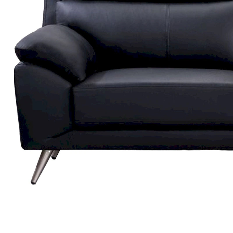 Canapé 3 places 80", cuir pleine fleur italien noir, coussins en mousse haute densité, pieds en acier inoxydable