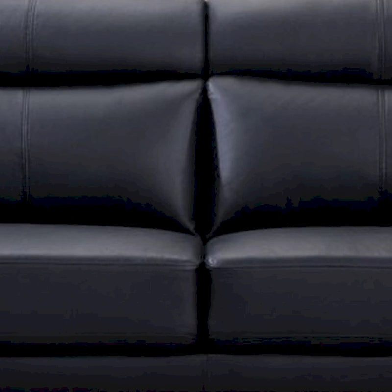 Canapé 3 places 80", cuir pleine fleur italien noir, coussins en mousse haute densité, pieds en acier inoxydable