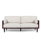 Canapé, 77 pouces, 2 places, pieds coniques en bois de style rétro, beige peluche