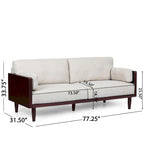 Canapé, 77 pouces, 2 places, pieds coniques en bois de style rétro, beige peluche