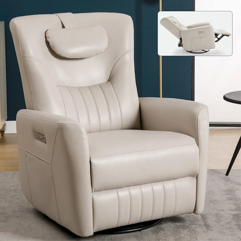 Fauteuil inclinable pivotant motorisé, pivotant à 270°, chargement USB-C, oreiller lombaire