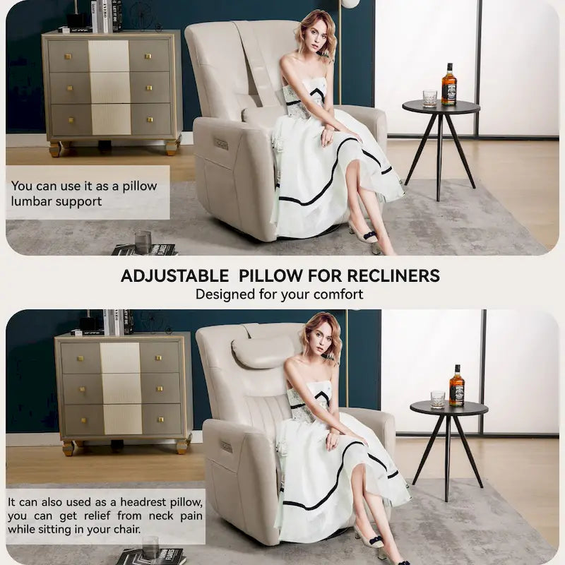 Fauteuil inclinable pivotant motorisé, pivotant à 270°, chargement USB-C, oreiller lombaire