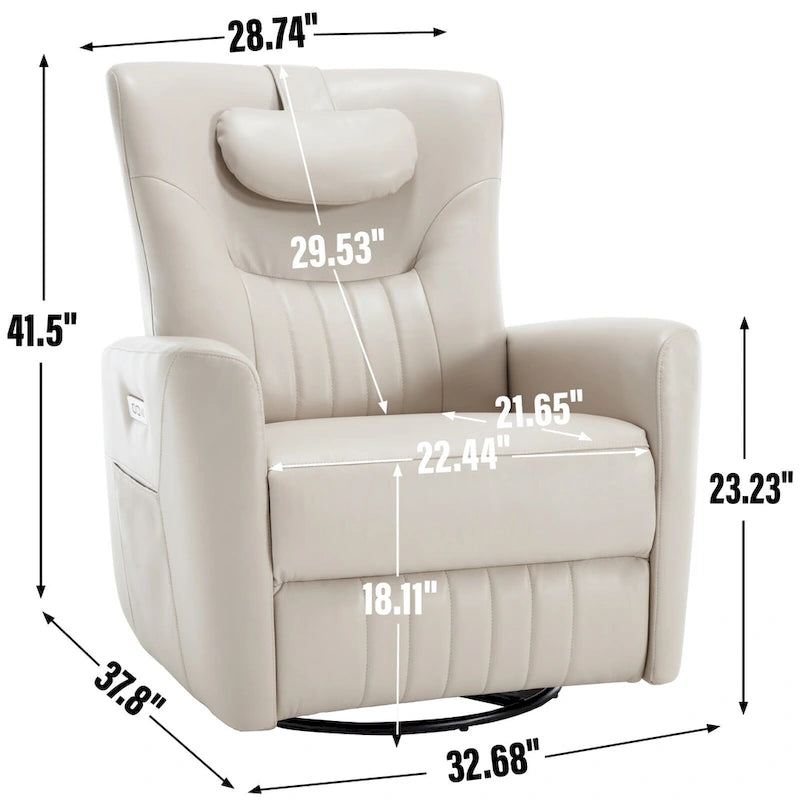 Fauteuil inclinable pivotant motorisé, pivotant à 270°, chargement USB-C, oreiller lombaire