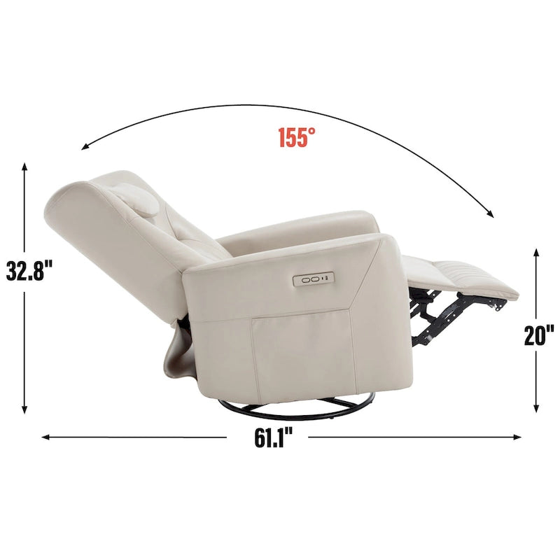 Fauteuil inclinable pivotant motorisé, pivotant à 270°, chargement USB-C, oreiller lombaire
