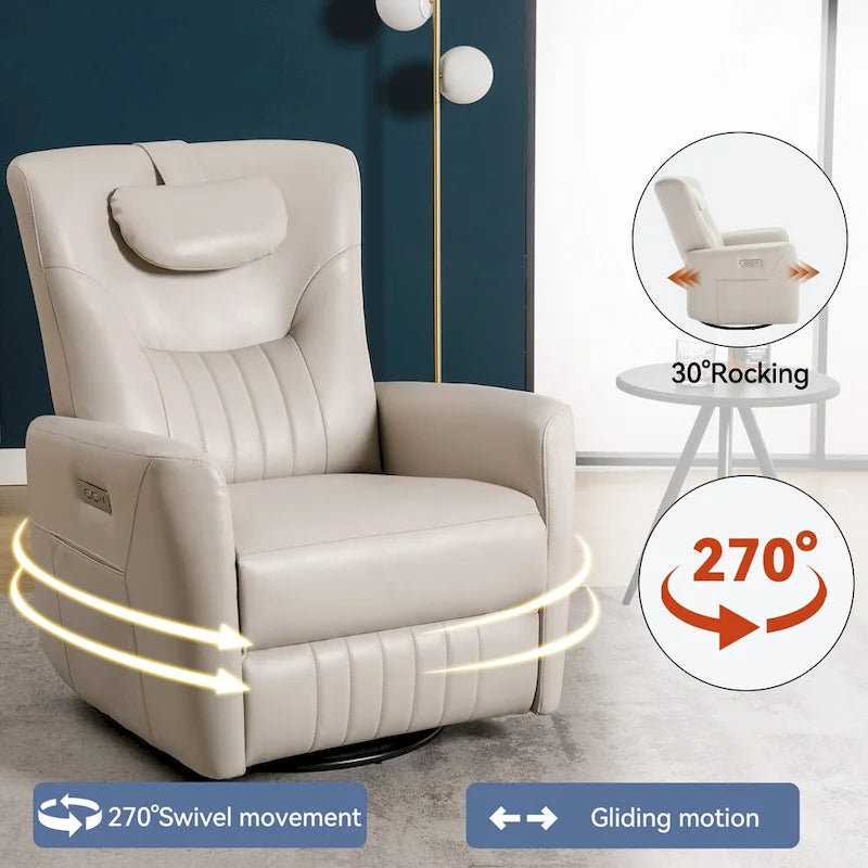 Fauteuil inclinable pivotant motorisé, pivotant à 270°, chargement USB-C, oreiller lombaire
