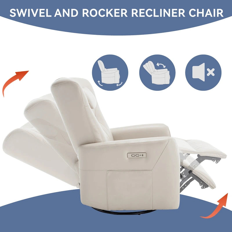 Fauteuil inclinable pivotant motorisé, pivotant à 270°, chargement USB-C, oreiller lombaire