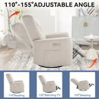 Fauteuil inclinable pivotant motorisé, pivotant à 270°, chargement USB-C, oreiller lombaire