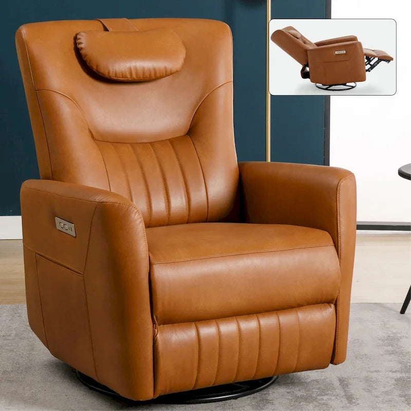 Fauteuil inclinable pivotant motorisé, pivotant à 270°, chargement USB-C, oreiller lombaire