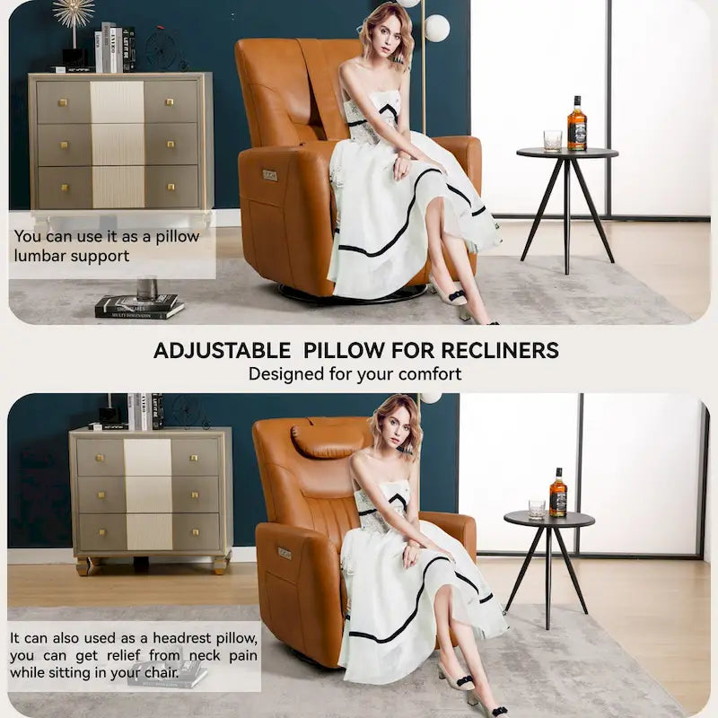 Fauteuil inclinable pivotant motorisé, pivotant à 270°, chargement USB-C, oreiller lombaire