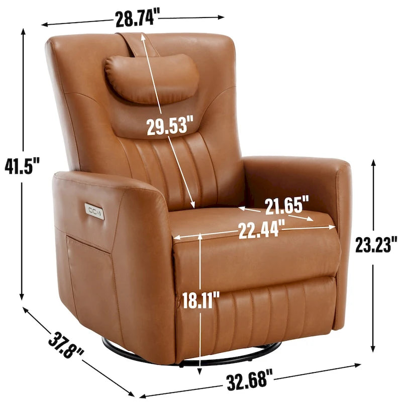 Fauteuil inclinable pivotant motorisé, pivotant à 270°, chargement USB-C, oreiller lombaire
