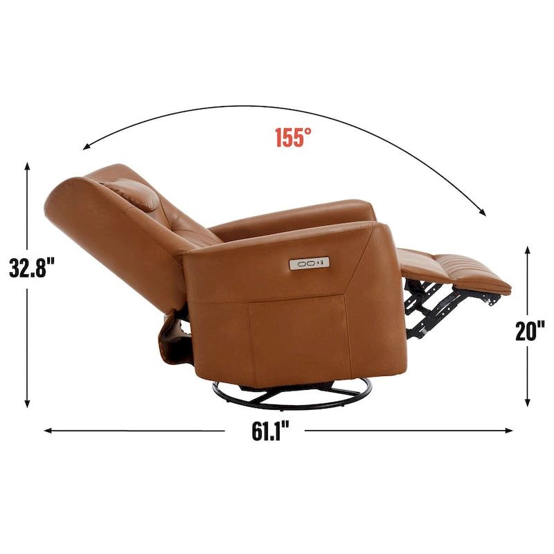 Fauteuil inclinable pivotant motorisé, pivotant à 270°, chargement USB-C, oreiller lombaire