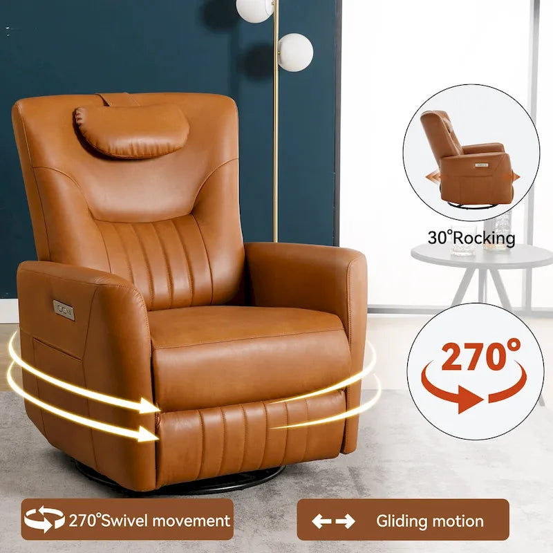 Fauteuil inclinable pivotant motorisé, pivotant à 270°, chargement USB-C, oreiller lombaire