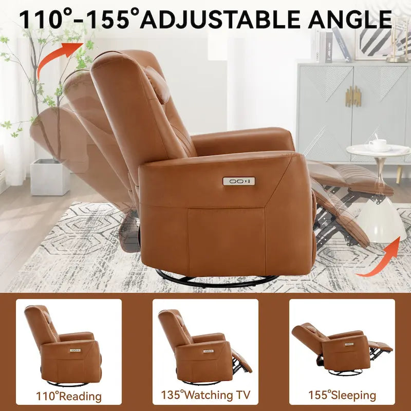 Fauteuil inclinable pivotant motorisé, pivotant à 270°, chargement USB-C, oreiller lombaire