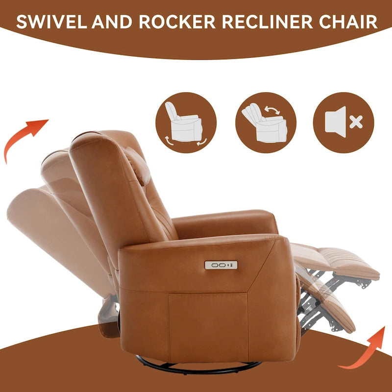 Fauteuil inclinable pivotant motorisé, pivotant à 270°, chargement USB-C, oreiller lombaire