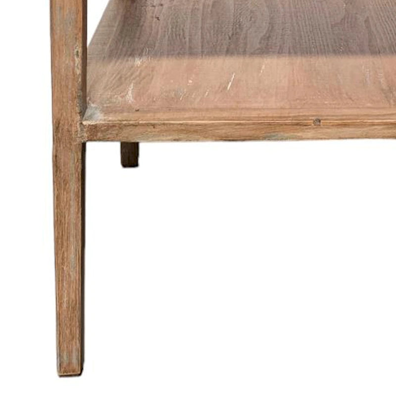 Table d'appoint d'angle avec étagère de rangement, Bois de pin gris, 56 cm de côté, Table basse de salon