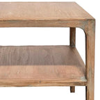 Table d'appoint d'angle avec étagère de rangement, Bois de pin gris, 56 cm de côté, Table basse de salon