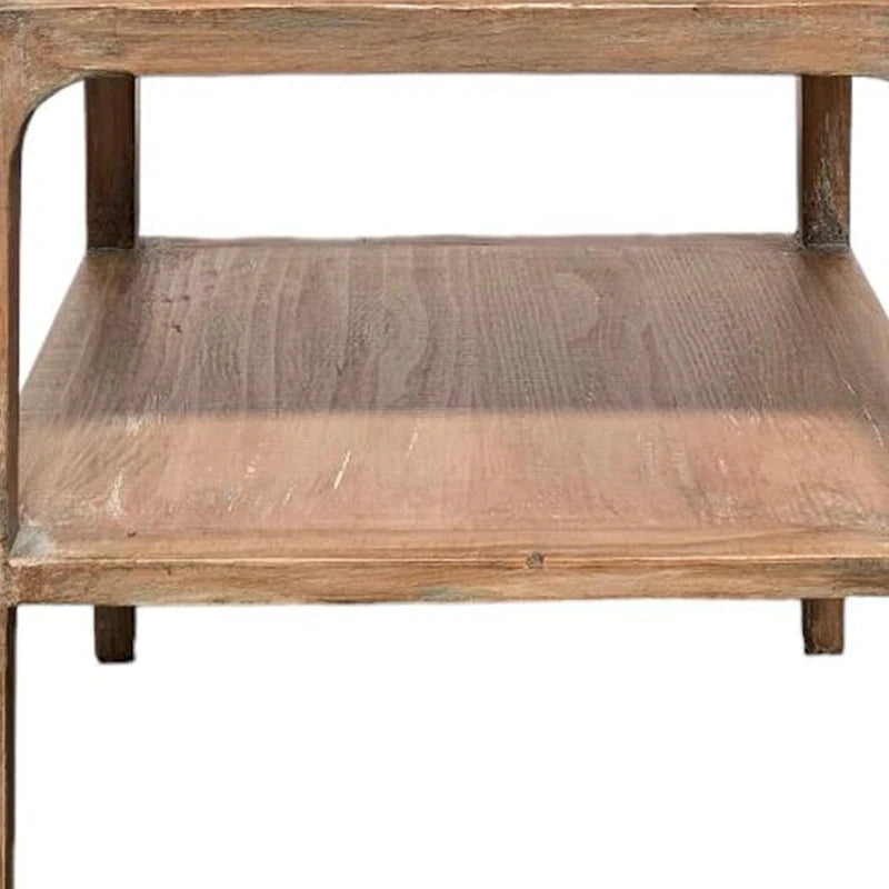 Table d'appoint d'angle avec étagère de rangement, Bois de pin gris, 56 cm de côté, Table basse de salon