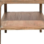 Table d'appoint d'angle avec étagère de rangement, Bois de pin gris, 56 cm de côté, Table basse de salon